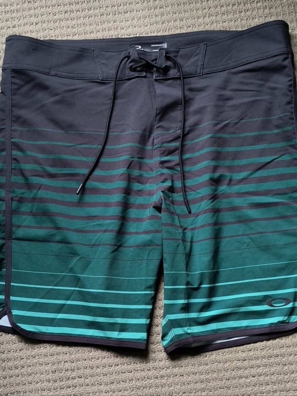 Oakley Men’s Black and Green Striped Board Shorts